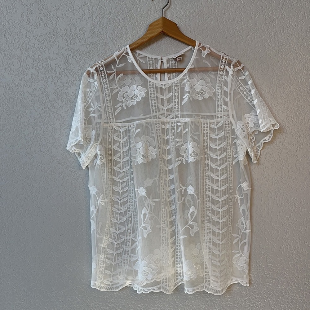 Merona Blouse Lace Floral White size Double Extra Large - Picture 5 of 8